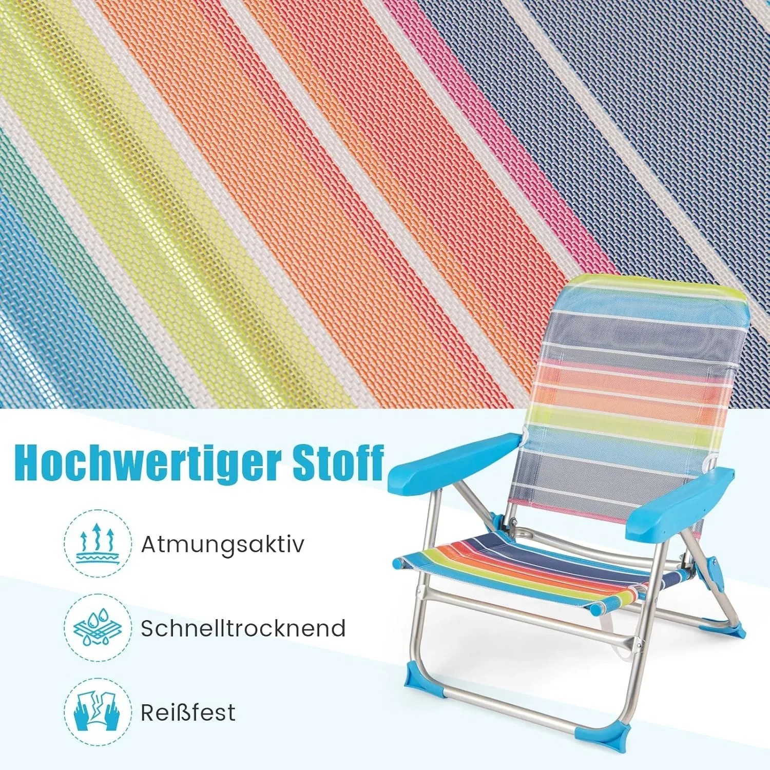 Costway 2er Set Strandstühle, klappbar, mit bunten Streifen und verstellbarer Rückenlehne.