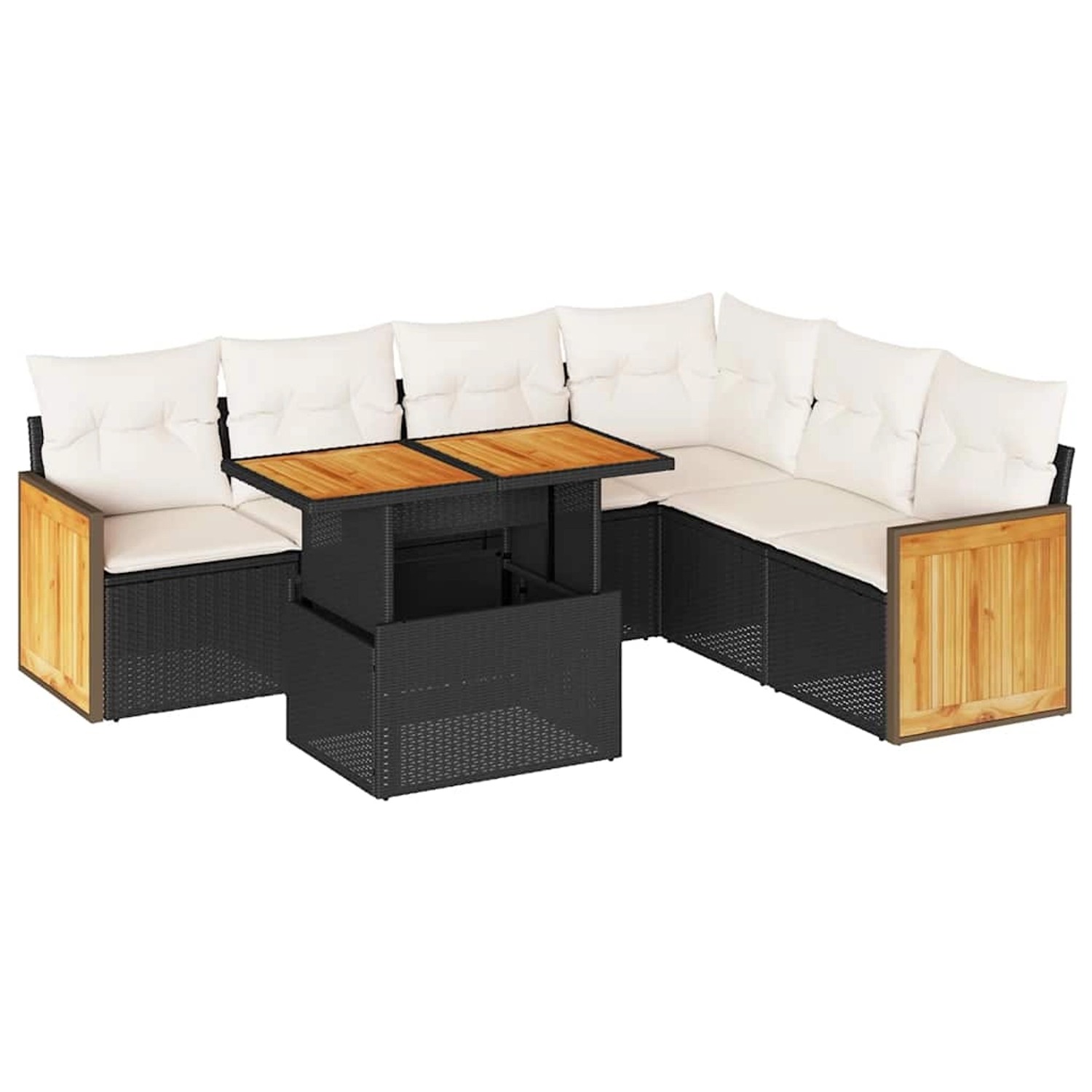 vidaXL 7-Tlg Garten-Sofagarnitur mit Kissen Schwarz Poly Rattan 3327717 günstig online kaufen