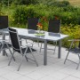 Merxx Gartenmöbel-Set Amalfi, 7-teilig, mit Ausziehtisch und 6 Klappsesseln in Schwarz und Grau.