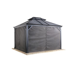 Sojag Vorhang Set Dunkelgrau für Mykonos Pavillon, Komplettansicht mit geschlossenen Vorhängen.