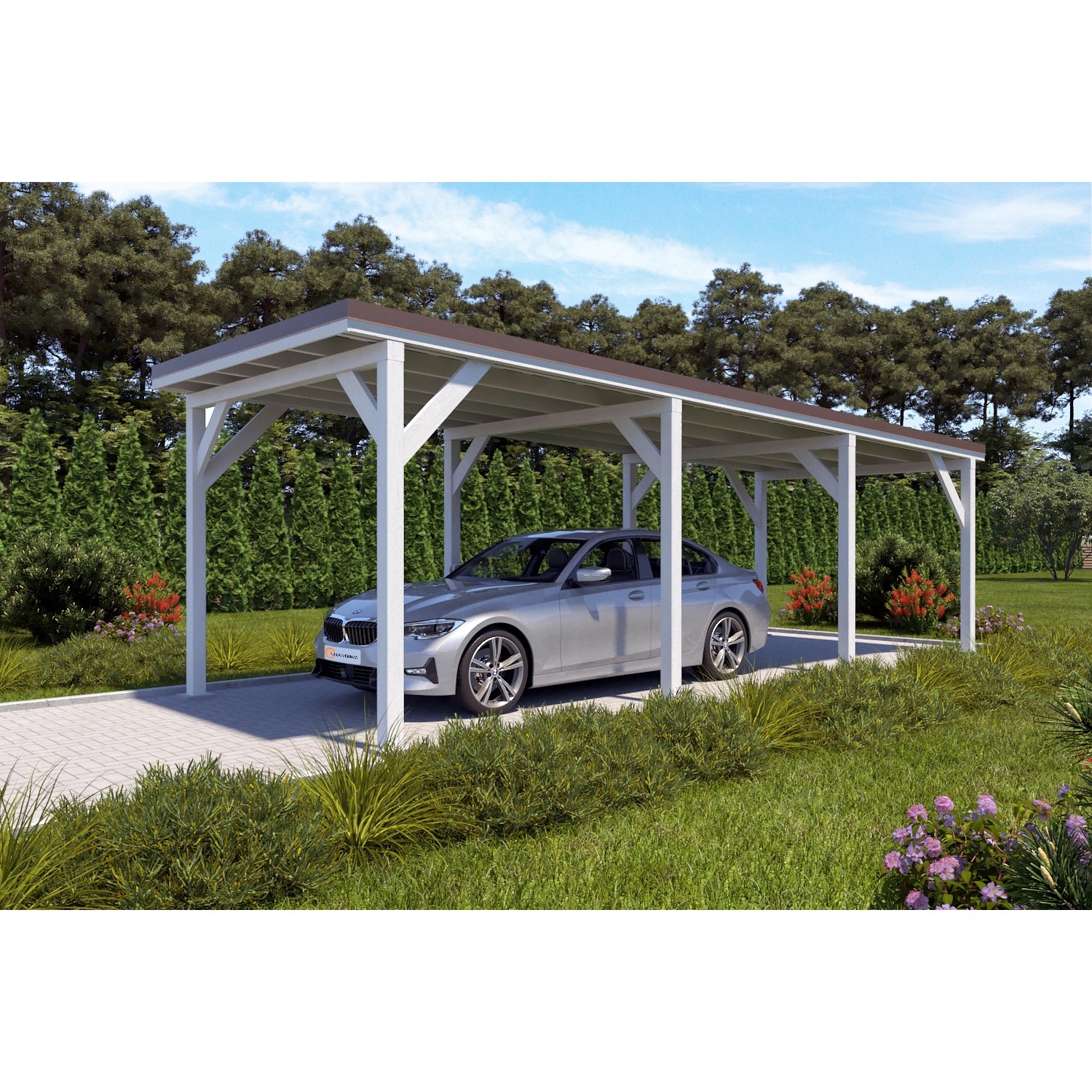 Holzbrüder Carport Ralf 26m² Reinweiß-Dunkelbraun günstig online kaufen