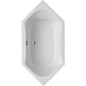 Weiße Sechseckwanne Corsica, 200x100 cm, Aufsicht. Eckbadewanne aus Sanitäracryl für entspannende Bäder.