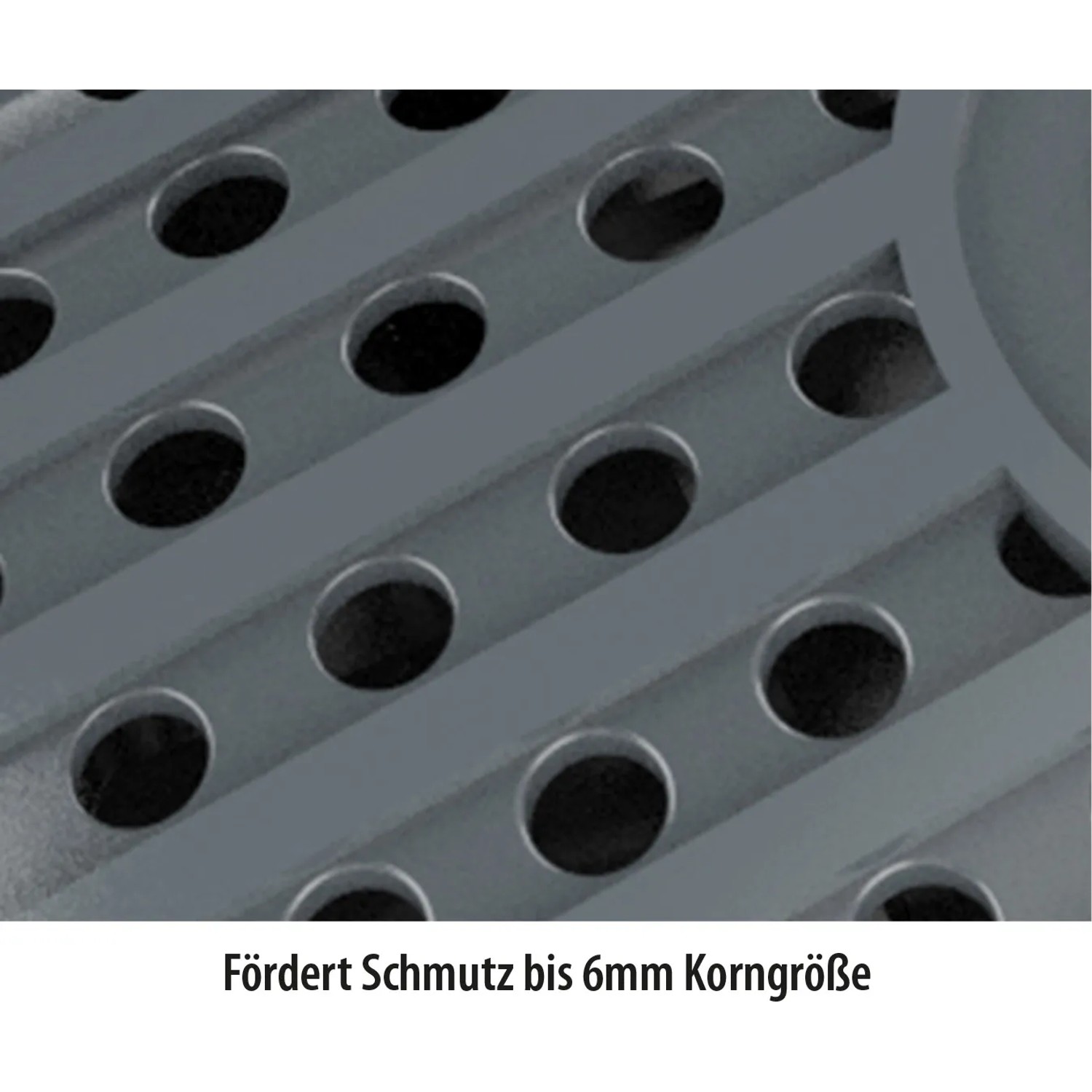Detailaufnahme des Heissner Druckfilter-Sets: Filter mit Löchern für Schmutz bis 6 mm Korngröße.