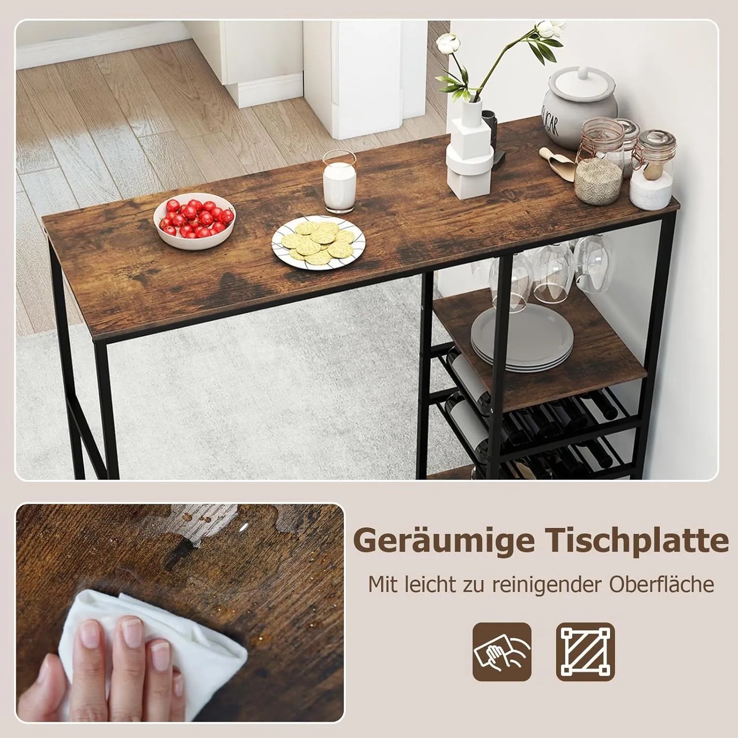 Costway Bartisch Küche Küchentheke mit Ablagefächern 121 x 41 x 105.5 cm_4