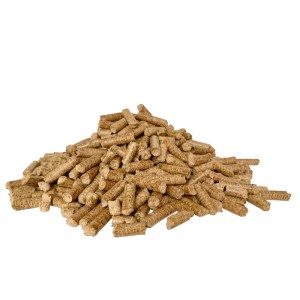 Haufen brauner PINI Holzpellets aus 100% Buche für Grill, Smoker und Pizzaofen.
