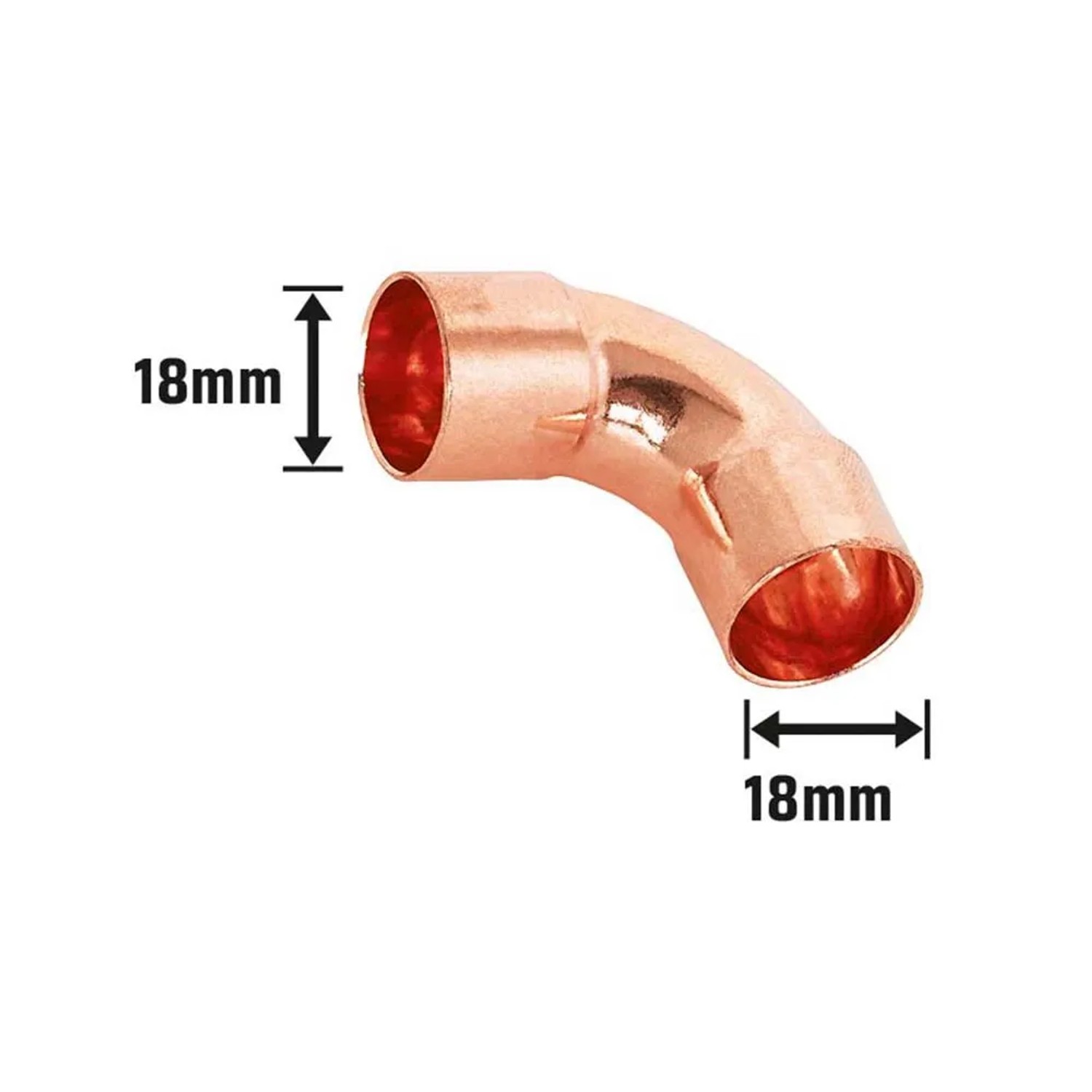 Löt-Bogen, 18 mm, Kupfer, 90-Grad-Winkel, für Kupferrohre, 10 Stück.
