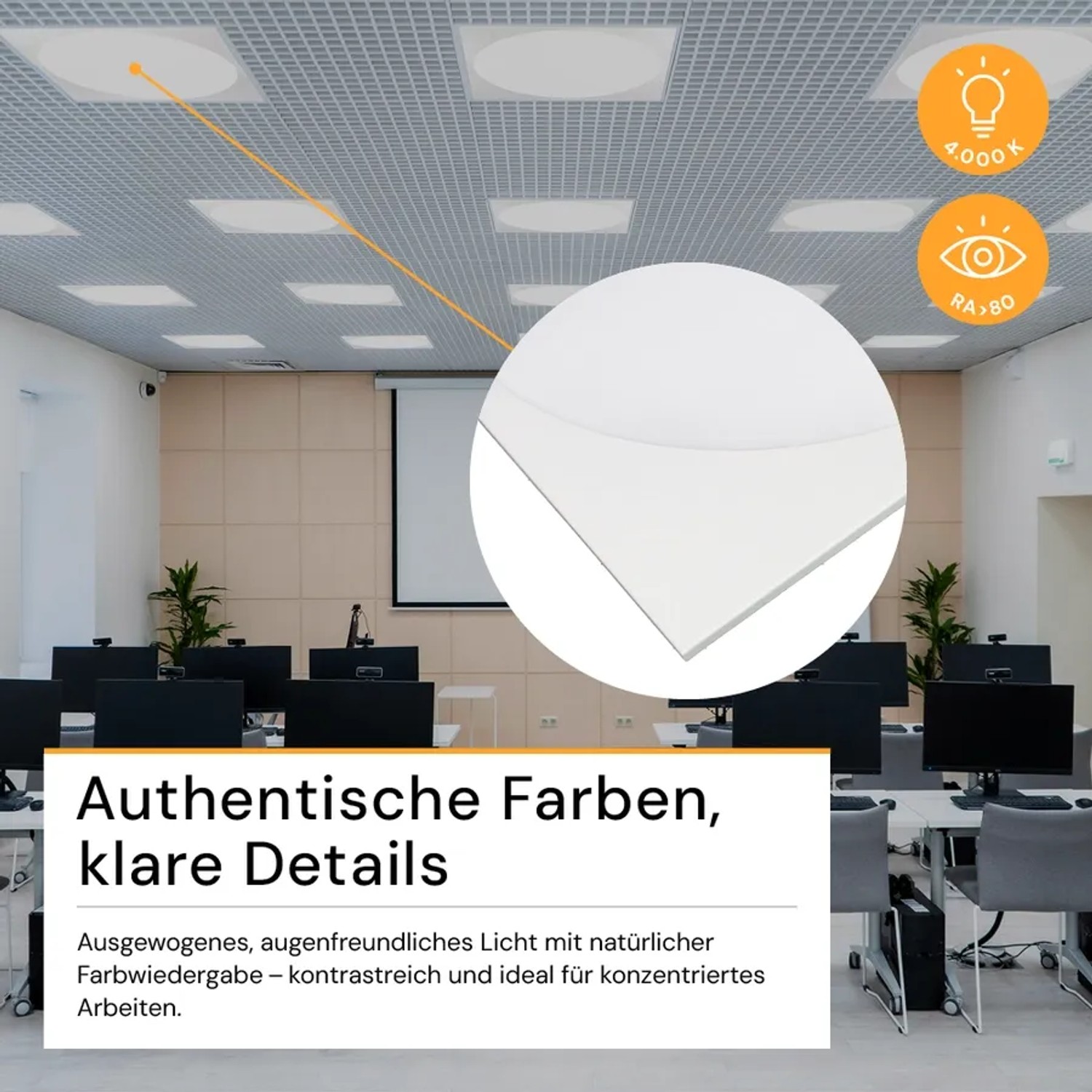 5er Pack LUNOS LED Panel für Rasterdecken, 62x62 cm, 30W, 3600lm, 4000K, neutralweißes Licht.