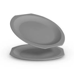 Graues ProHome Kunststoff Geschirr Set, 22-teilig für 6 Personen, Teller gestapelt.