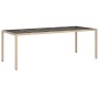 Beige 9-tlg. Garten-Essgruppe mit Glasplatte und Rattan-Optik. Ideal für Garten und Terrasse.