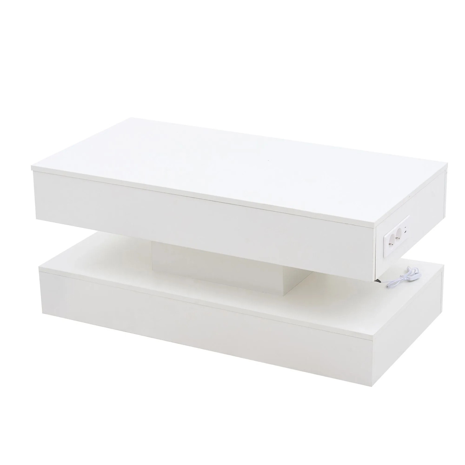 okwish Couchtisch mit LED Stauraum HydraulikHub Beistelltisch 100x50x42cm Weiß