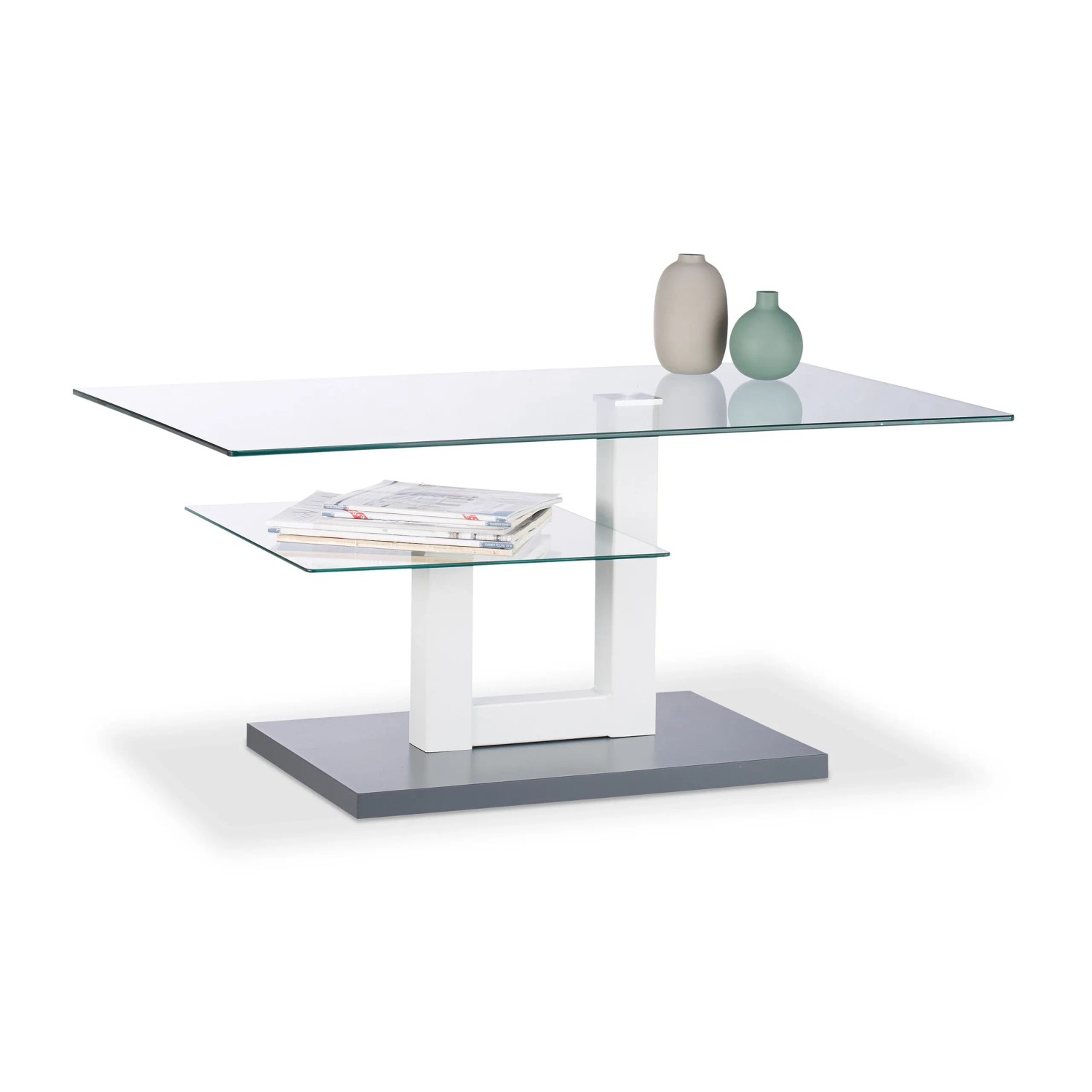 Relaxdays Couchtisch Glas Metall MDF Grau mit Ablage 45 x 100 x 60 cm 21,15 kg