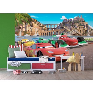 Disney Fototapete Cars, braun, rot, grün, 360x254 cm, im Kinderzimmer.