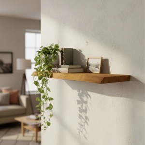 Relaxdays Wandregal Kiefernholz Natur mit Baumkante 60 cm