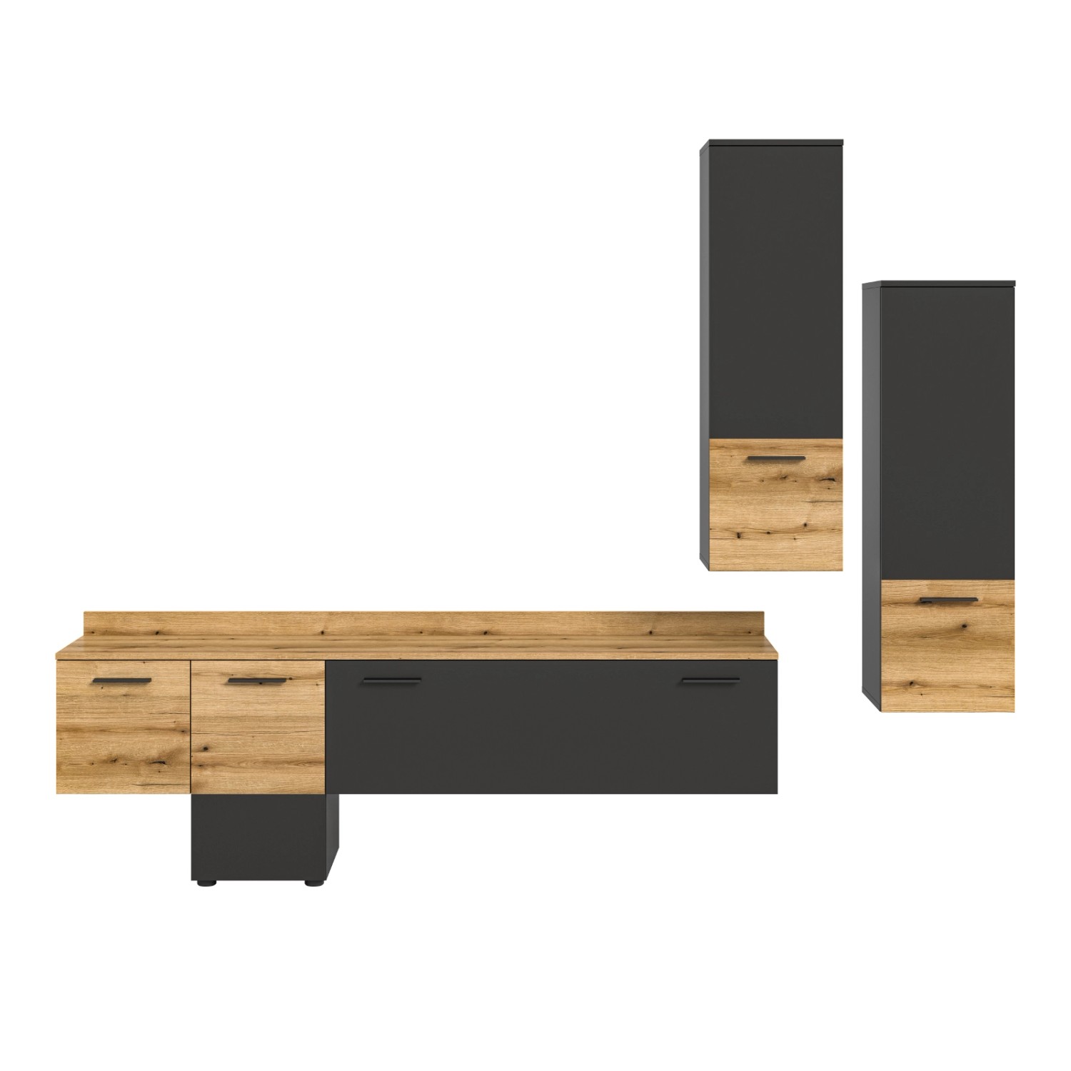 Inn.Furn Wohnwand 3-teilig Grau Evoke Eiche 247 cm mit Soft-Close Elian günstig online kaufen