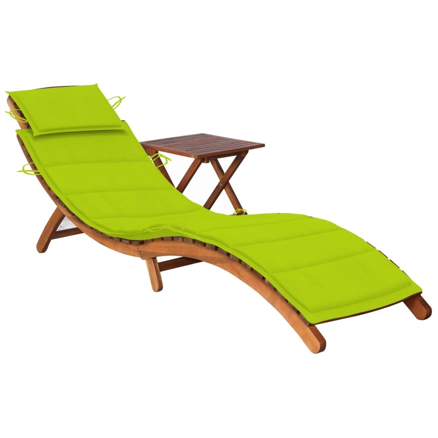 vidaXL Sonnenliege mit Tisch und Auflage Massivholz Akazie Polsterfarbe  HellGrün