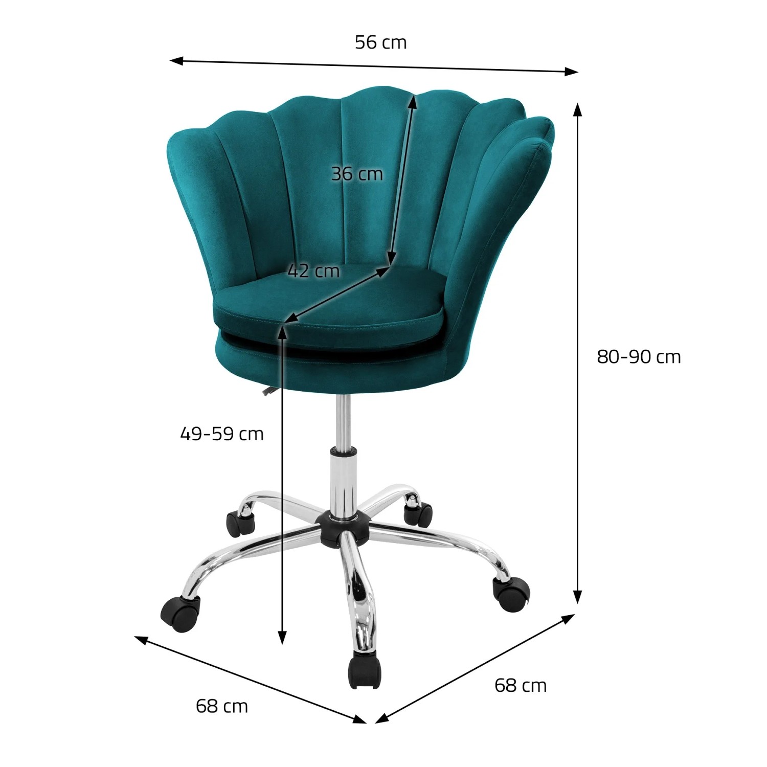 ML-Design Drehstuhl Petrol Samt, Bürostuhl mit Muschel-Rückenlehne, höhenverstellbar, 5 Rollen.