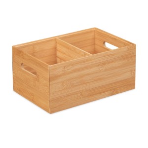 Relaxdays Aufbewahrungsbox Bambus Natur 2 Fächer mit Griffen 14 cm x 30 cm x 20 cm