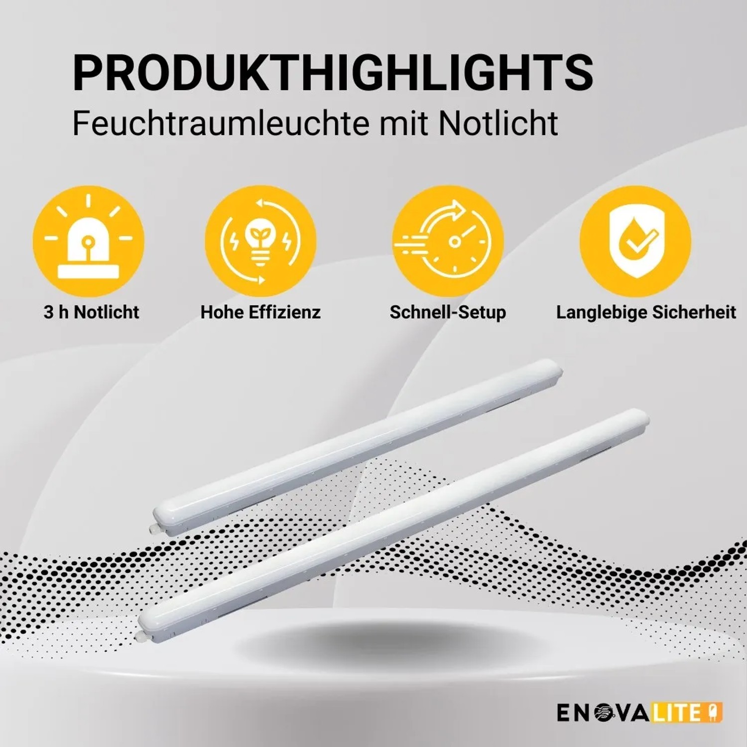 ENOVALITE LED Feuchtraumleuchte PRO mit Notlicht, 120cm, 36W. Wannenleuchte für Feuchträume.