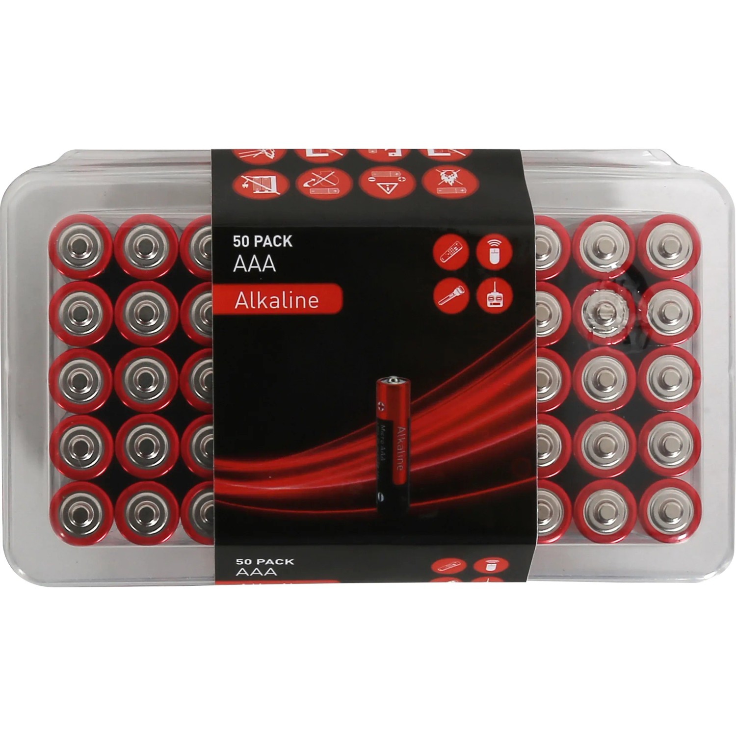 Alkaline AAA Batterien, 50er Pack, für Geräte mit konstantem Strombedarf.