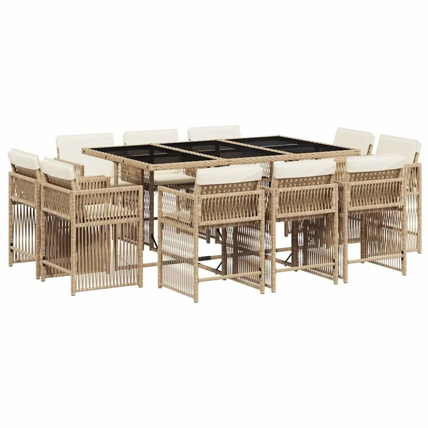 vidaXL 11-Tlg Garten-Essgruppe mit Kissen Beige Poly Rattan 3211750