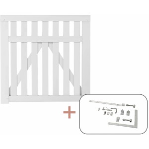 Weißes Gartentor aus Nadelholz (100x98cm) mit Beschlägen für die Selbstmontage.