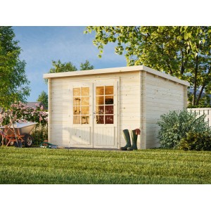 Palmako Gartenhaus Ella, 300x300 cm, hellgrau-anthrazit, mit Doppeltür. Holz-Gartenhaus für den Garten.