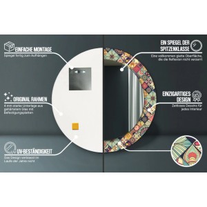 Tulup Bedruckte Spiegel Patchwork Fliesen 60x60 cm Runder Spiegel mit Dekoration Dekorativer Spiegel Spiegel Ornamente