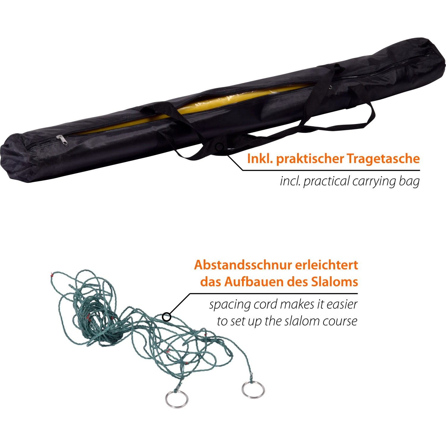 Dobar Agility Slalom Set: Tragetasche mit Stangen, Abstandsschnur für Hundetraining.