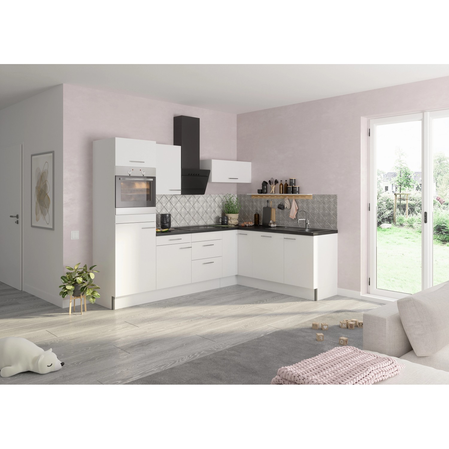 Optifit Winkelküche/L-Küche Optikoncept Rurik ohne E-Geräte 270 cm Weiß