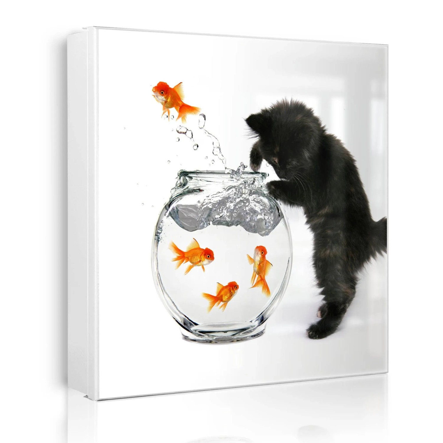Banjado Großer Schlüsselkasten Metall 30x30cm Weiß Scharnier Rechts 50 Haken Beschreibbar Magnetisch Motiv Katze Und Fisch