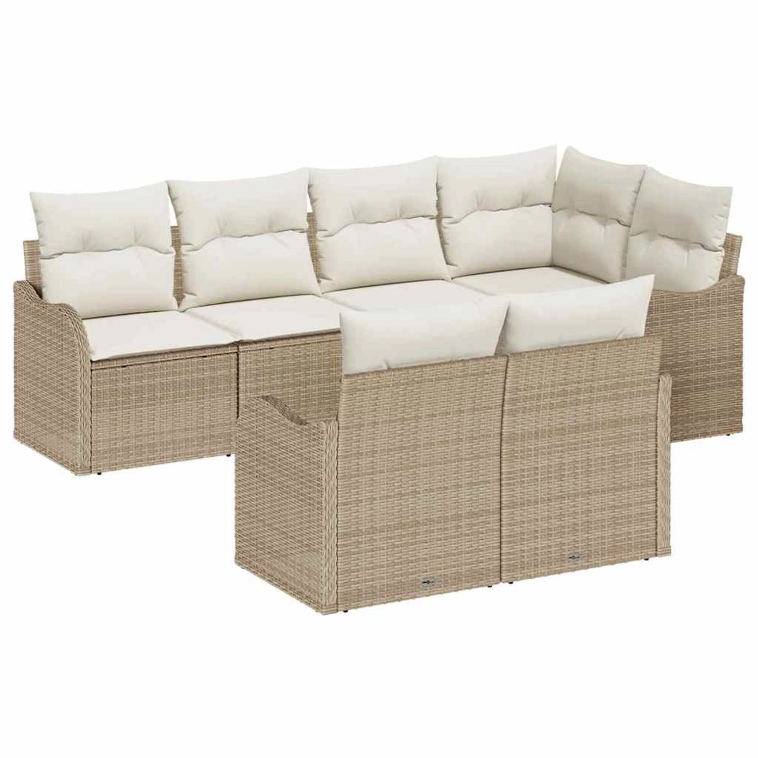 vidaXL Garten-Sofa-Set mit Kissen mit Speicher 7-Tlg Beige Poly Rattan 3354 günstig online kaufen