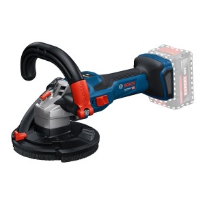 Bosch Professional GBR 18V-15 S Akku-Betonschleifer mit blauem Gehäuse und Schleifteller.