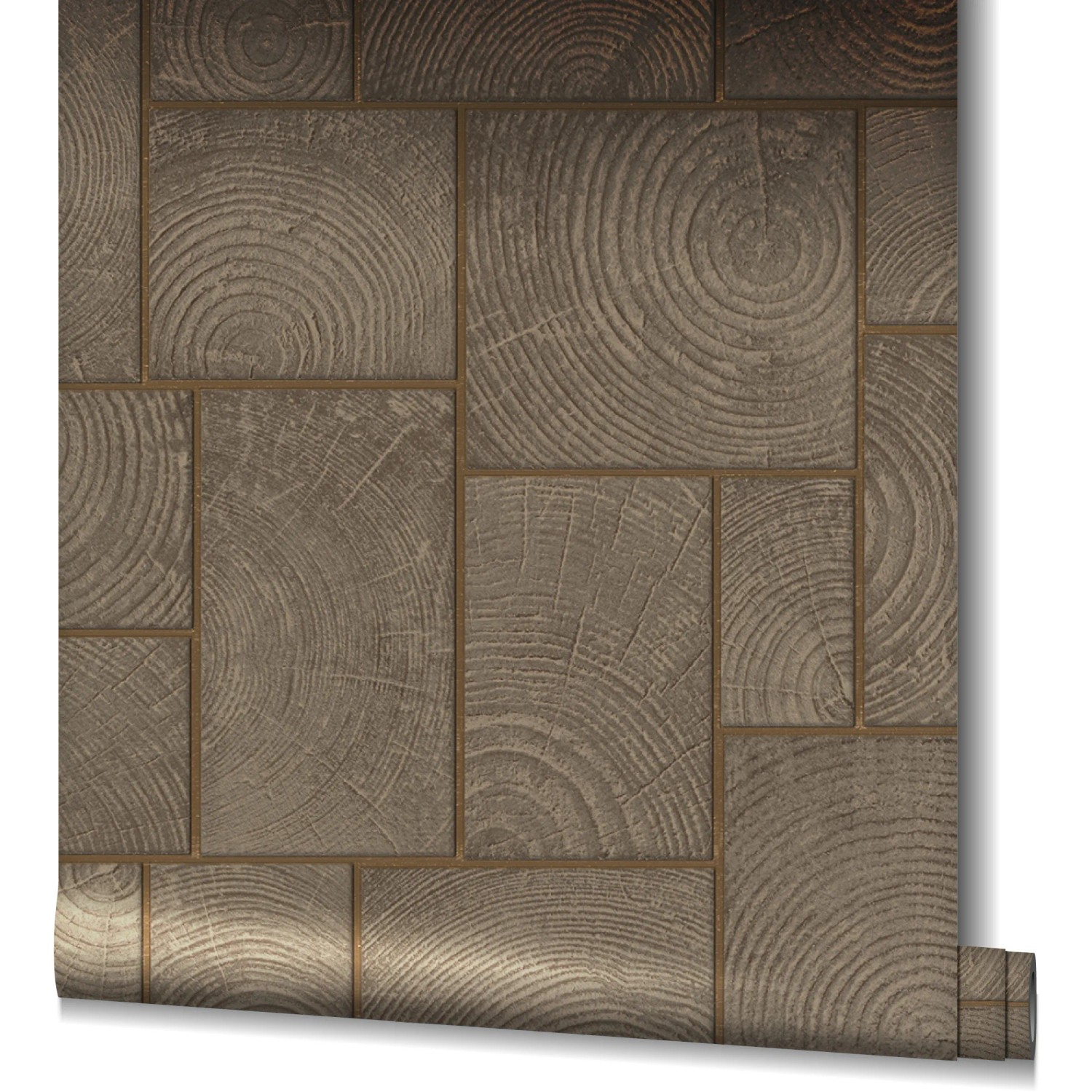 Marburg Vliestapete Natural Opulence in Braun mit Fliesenoptik und Holzstruktur.