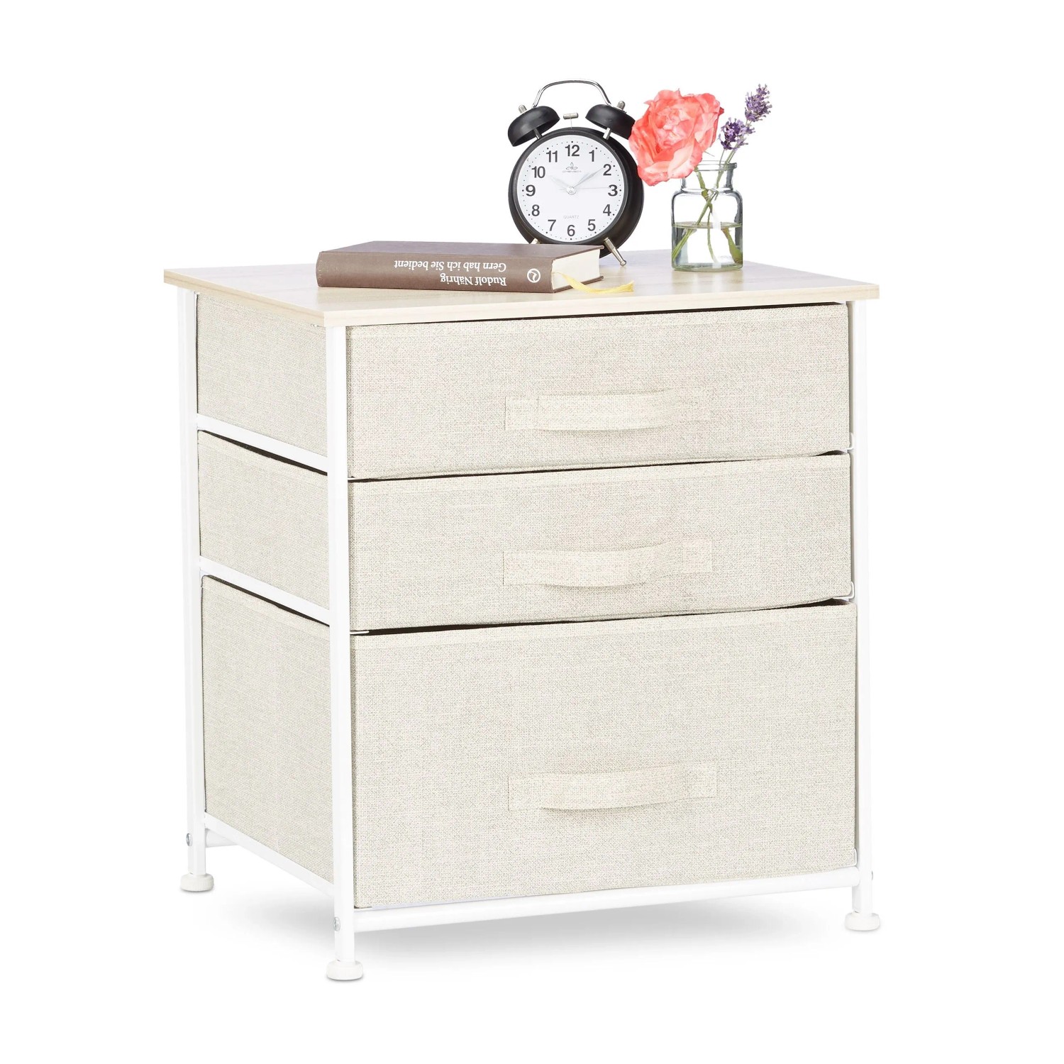 Relaxdays Regalsystem Stahl Stoff MDF Beige Weiß Mit Schubladen 53 x 48 x 40 cm 5,8 kg