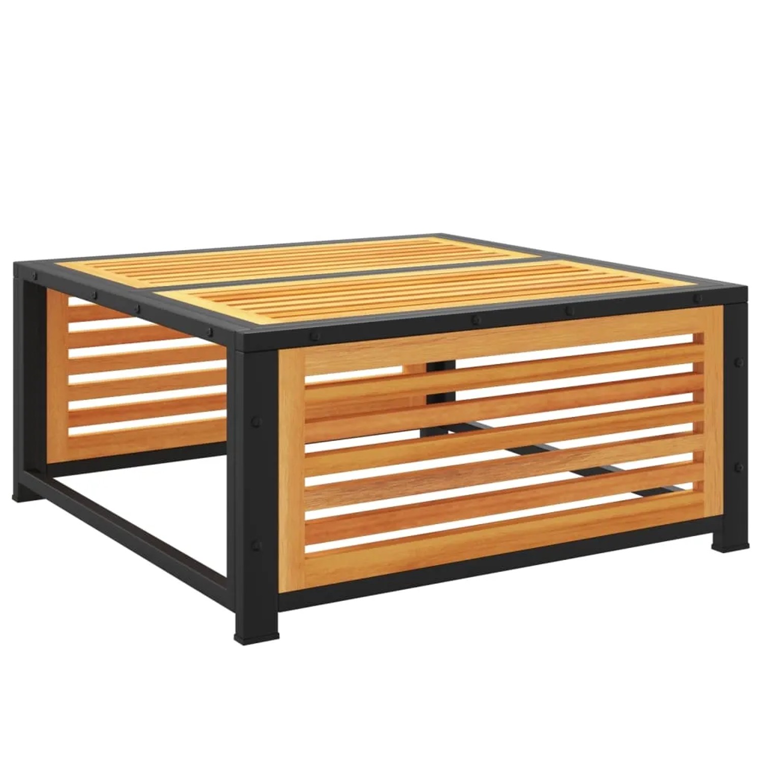 Quadratischer Gartentisch aus Akazienholz und Stahl, Teil der vidaXL Garten-Sofagarnitur.