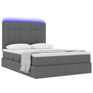 vidaXL Bett mit LED-Lichtleisten Dunkelgrau 140 x 200 cm Stoff 3372421