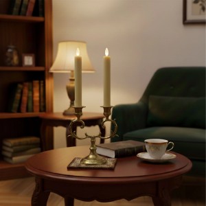 Relaxdays Stabkerzen 2er Set Echtwachs Kunststoff Beige LED Flammenlos 25 cm x 2 cm