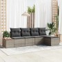 Graues 5-teiliges vidaXL Garten-Sofa-Set aus Poly Rattan mit Kissen.