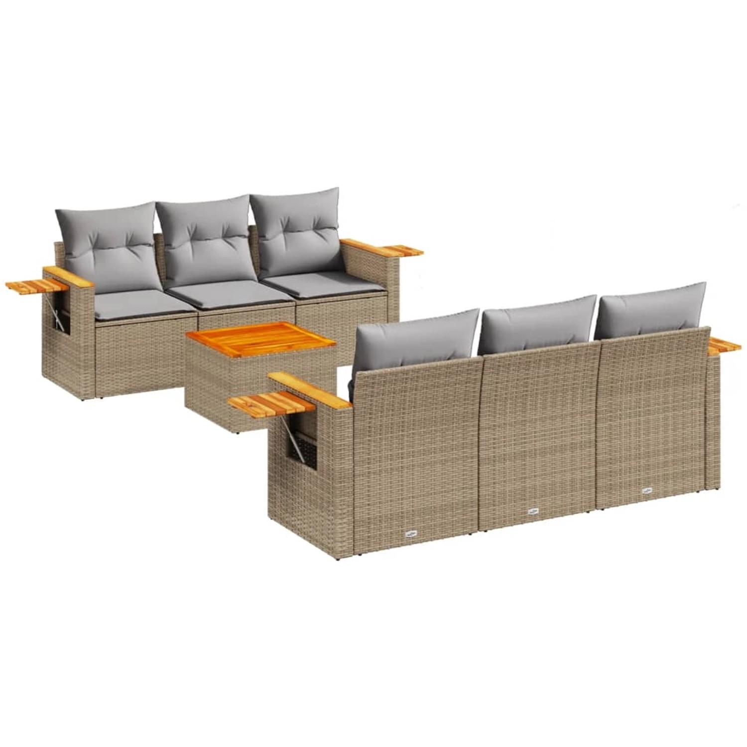 vidaXL 7-Tlg Garten-Sofagarnitur mit Kissen Beige Poly Rattan 3259035 günstig online kaufen