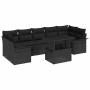 Schwarzes 8-teiliges vidaXL Garten-Sofa-Set aus Poly Rattan mit Tisch und Kissen.