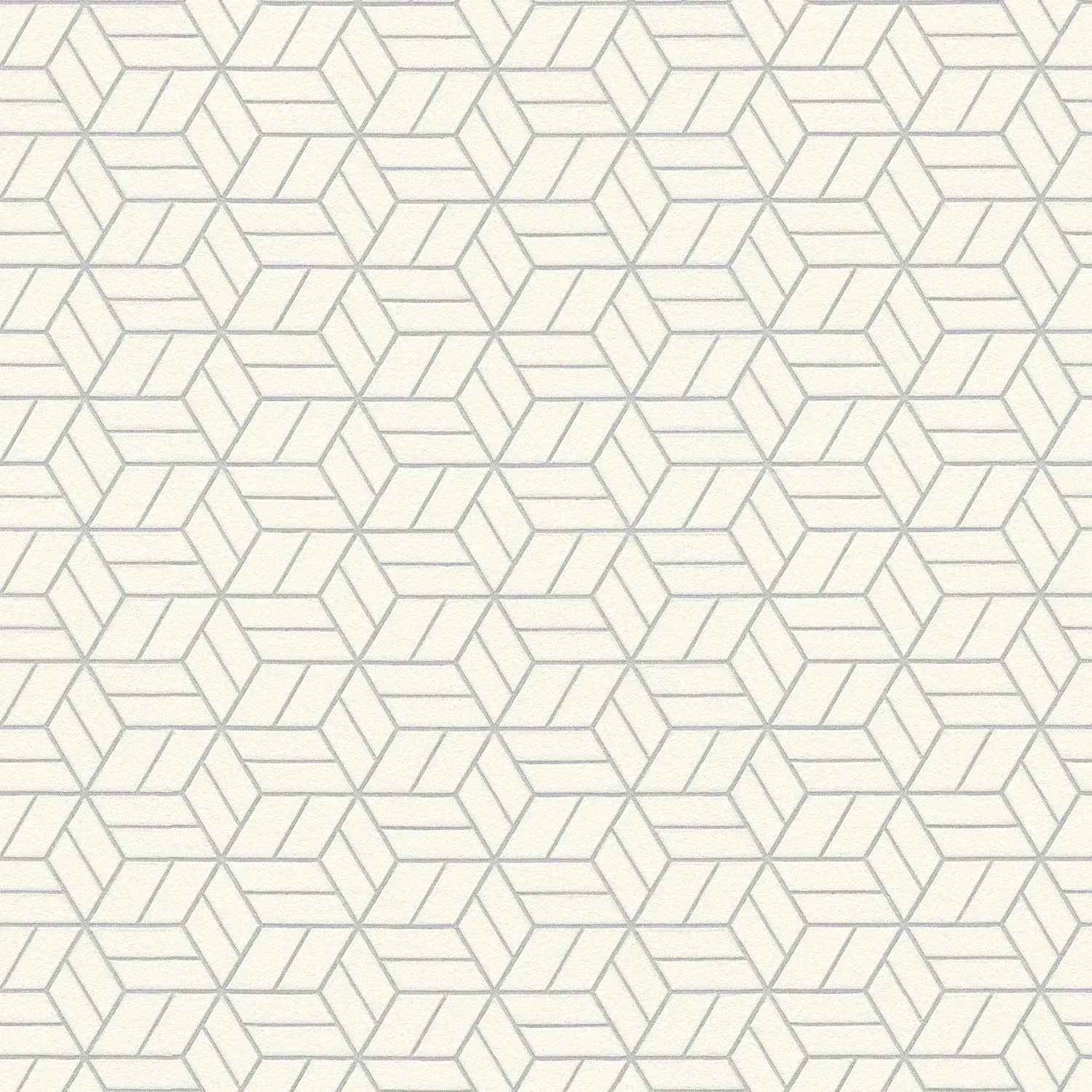 Grafik Tapete Geometrisch Silber Grau Weiß, glänzende Vliestapete für Wohnräume.