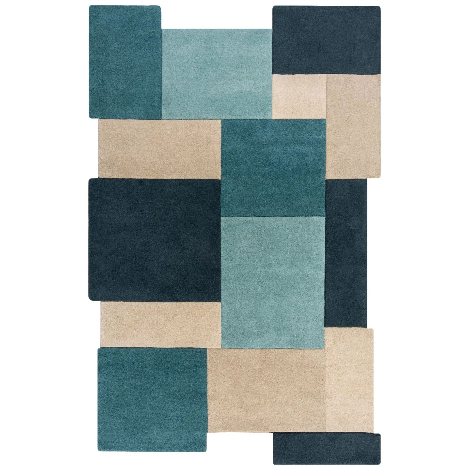 Flair Rugs Wollteppich Collage 200 cm x 290 cm Blau-Beige