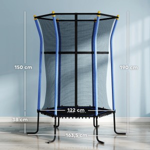 Blaues HOMCOM Kindertrampolin aus Stahl und Kunststoff, Ø163,5 cm, mit Sicherheitsnetz.