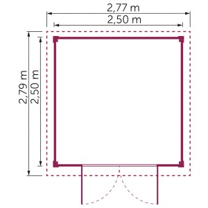 Grundriss Kiehn-Holz Gartenhaus KH 28-110, 250x250 cm, unbehandelt. Holz-Gartenhaus mit Maßen.