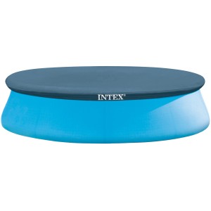 Intex Abdeckplane für Easy-Pool Rundbecken (Ø 305 cm) in Grau auf blauem Pool.
