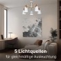Moderne ARTE LAMP LED Deckenleuchte im Wohnzimmer mit 5 Leuchten und Holzdetails.