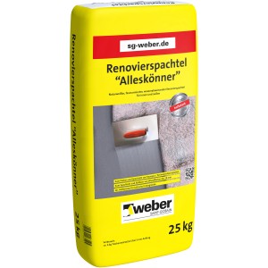 Gelber Sack Weber Renovierspachtel Alleskönner Filzputz/Feinputz, 25 kg. Zum Kleben, Spachteln und Abfilzen.