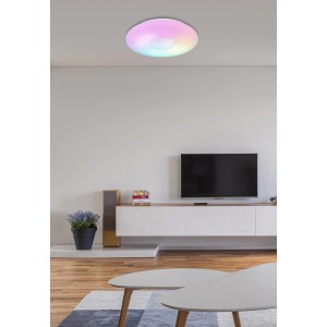 Weiße LED-Deckenleuchte Sully mit Farbwechsel und Fernbedienung, Durchmesser 41 cm.