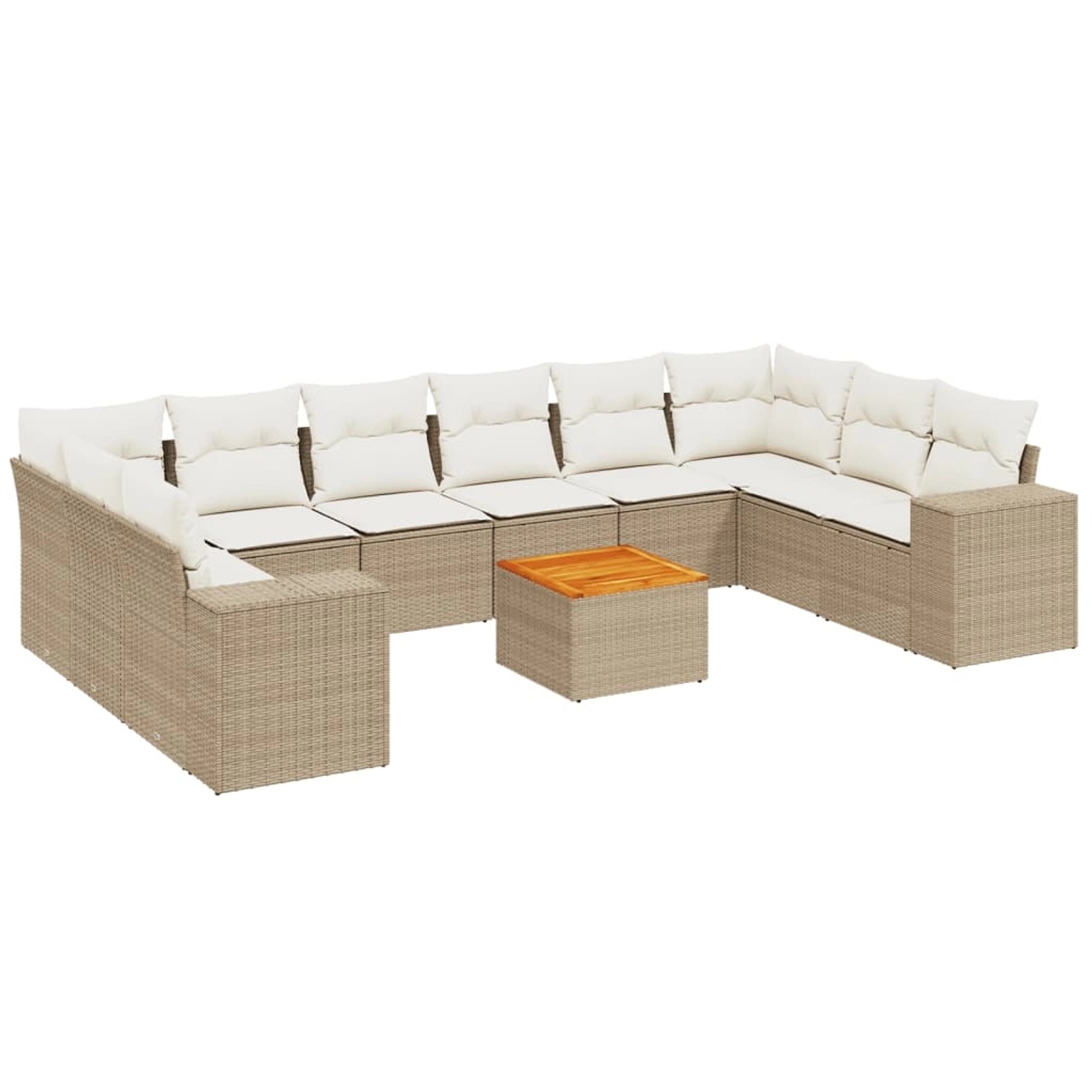 vidaXL 11-Tlg Garten-Sofagarnitur mit Kissen Beige Poly Rattan 3225617