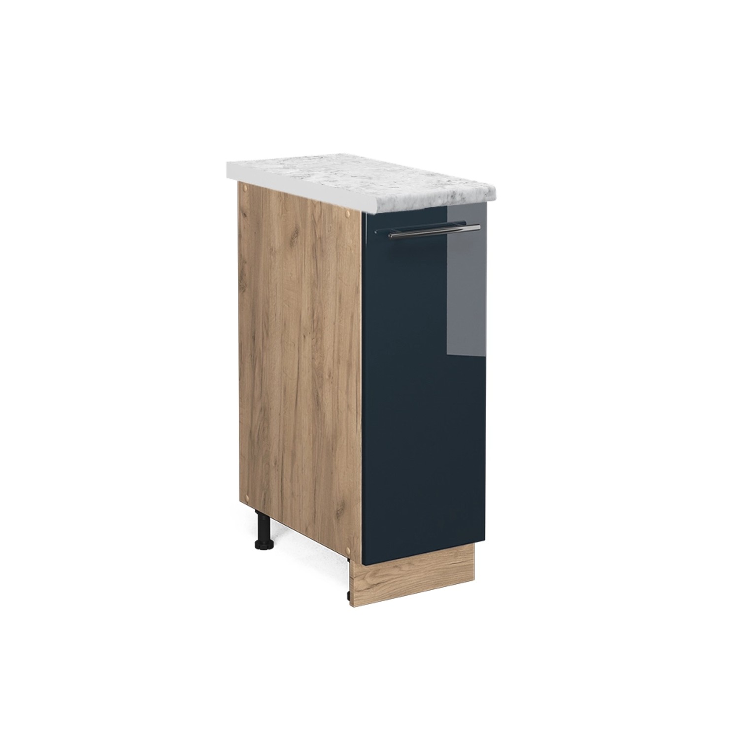 Vicco Apothekerschrank Fame-Line Dunkelblau Hochglanz/Goldkraft Eiche 30 cm AP Marmor